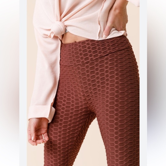 Stella Luce Honeycomb Textured Brown Butt lifting Leggings women's size Medium - Picture 2 of 10